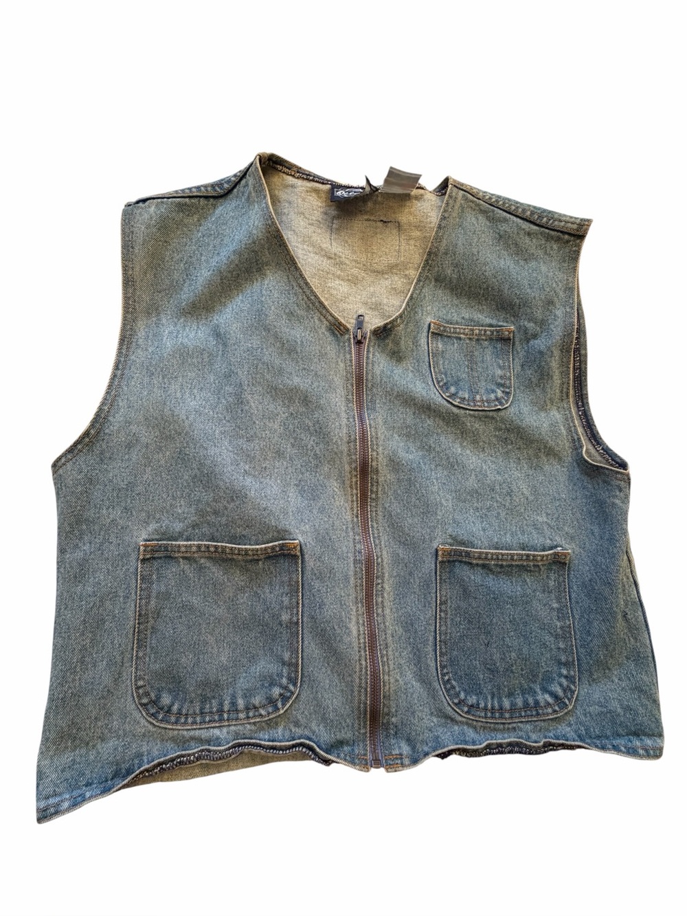Vintage Octane zip-front denim vest- classic workwear-inspired details-Size XL